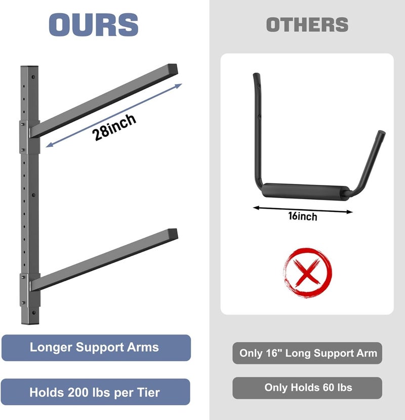 WALMANN Heavy Duty Wall Mounted Kayak Storage Rack for Garage, Adjustable Kayak Hangers for Wall, Holds Up to 220 lbs - Image 4